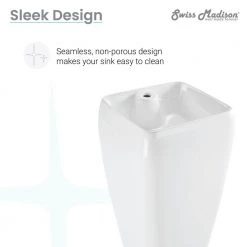 Swiss Madison Carre Glossy, White Ceramic Square Pedestal Sink -Bathroom Sinks Sales white swiss madison pedestal sinks sm ps311 4f 1000