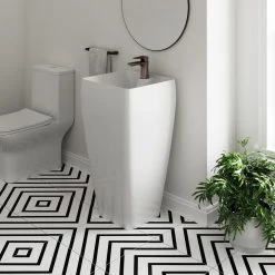 Swiss Madison Carre Glossy, White Ceramic Square Pedestal Sink