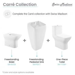 Swiss Madison Carre Glossy, White Ceramic Square Pedestal Sink -Bathroom Sinks Sales white swiss madison pedestal sinks sm ps311 fa 1000