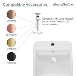 Swiss Madison Concorde 1-Piece Glossy White Ceramic Square Pedestal Sink 23 Swiss Madison Concorde 1-Piece Glossy White Ceramic Square Pedestal Sink -Bathroom Sinks Sales white swiss madison pedestal sinks sm ps312 1f 1000