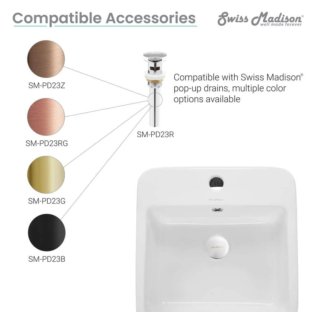 Swiss Madison Concorde 1-Piece Glossy White Ceramic Square Pedestal Sink 11 Swiss Madison Concorde 1-Piece Glossy White Ceramic Square Pedestal Sink - Image 9