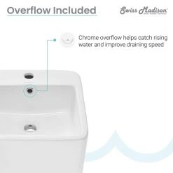 Swiss Madison Concorde 1-Piece Glossy White Ceramic Square Pedestal Sink 24 Swiss Madison Concorde 1-Piece Glossy White Ceramic Square Pedestal Sink -Bathroom Sinks Sales white swiss madison pedestal sinks sm ps312 44 1000