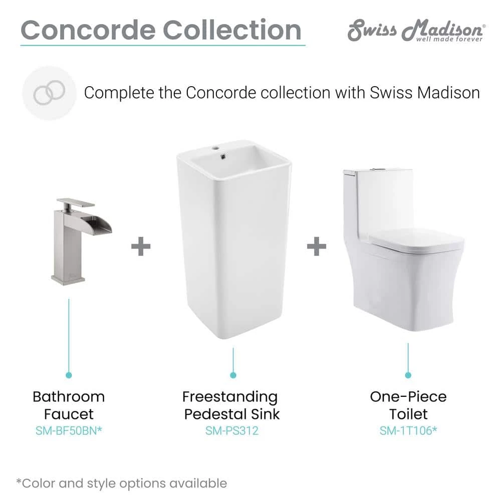 Swiss Madison Concorde 1-Piece Glossy White Ceramic Square Pedestal Sink 15 Swiss Madison Concorde 1-Piece Glossy White Ceramic Square Pedestal Sink - Image 13