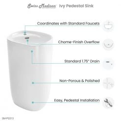 Swiss Madison Ivy 1-Piece Glossy White Ceramic Square Pedestal Sink -Bathroom Sinks Sales white swiss madison pedestal sinks sm ps313 c3 1000