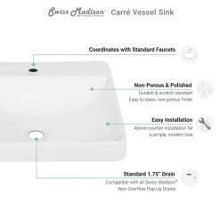 Swiss Madison Carre Rectangular Vessel Sink in White 22 Swiss Madison Carre Rectangular Vessel Sink in White -Bathroom Sinks Sales white swiss madison vessel sinks sm vs202 c3 1000