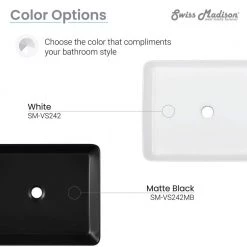 Swiss Madison Concorde Rectangle Ceramic Vessel Sink in White -Bathroom Sinks Sales white swiss madison vessel sinks sm vs242 4f 1000