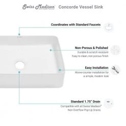 Swiss Madison Concorde Rectangle Ceramic Vessel Sink in White -Bathroom Sinks Sales white swiss madison vessel sinks sm vs242 77 1000