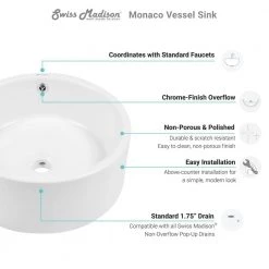 Swiss Madison Monaco Round Ceramic Bathroom Vessel Sink in White -Bathroom Sinks Sales white swiss madison vessel sinks sm vs252 1d 1000
