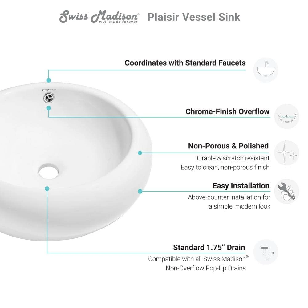 Swiss Madison Plaisir Round Vessel Sink in White 9 Swiss Madison Plaisir Round Vessel Sink in White - Image 7