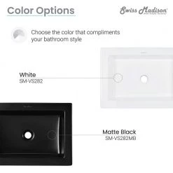 Swiss Madison Voltaire Ceramic Rectangle Vessel Sink in White -Bathroom Sinks Sales white swiss madison vessel sinks sm vs282 44 1000