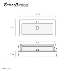 Swiss Madison Voltaire Wide Rectangle Vessel Sink in White -Bathroom Sinks Sales white swiss madison vessel sinks sm vs292 44 1000