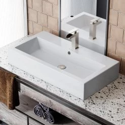 Swiss Madison Voltaire Wide Rectangle Vessel Sink in White
