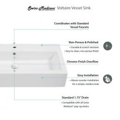 Swiss Madison Voltaire Wide Rectangle Vessel Sink in White -Bathroom Sinks Sales white swiss madison vessel sinks sm vs292 77 1000