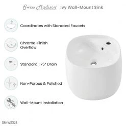 Swiss Madison Ivy Ceramic Square Wall Hung Sink in Glossy White -Bathroom Sinks Sales white swiss madison wall mount sinks sm ws324 1f 1000