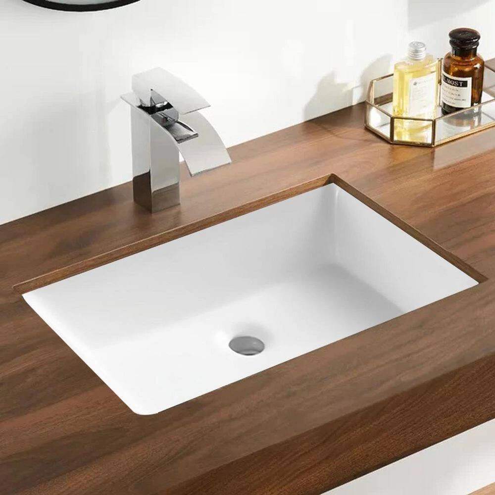 Amucolo 20.87 in. Ceramic Rectangular Undermount Bathroom Sink in White with Overflow 8 Amucolo 20.87 in. Ceramic Rectangular Undermount Bathroom Sink in White with Overflow - Image 6