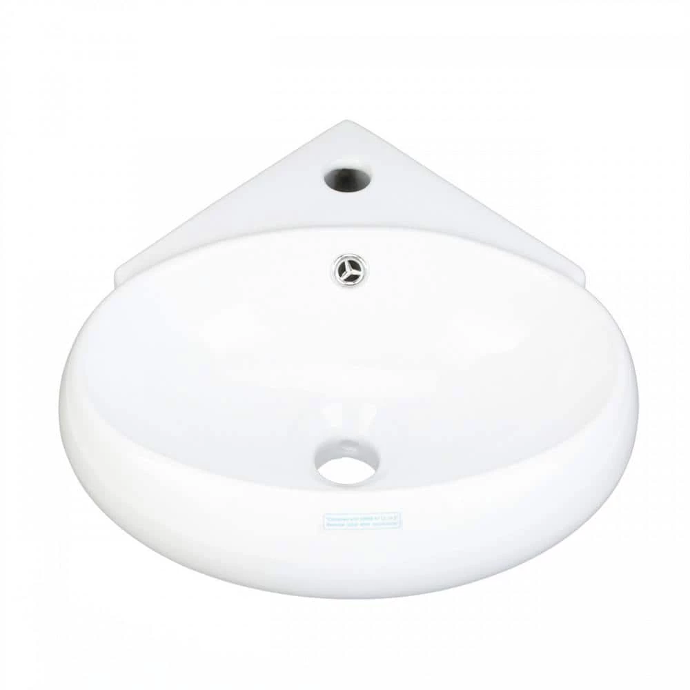 RENOVATORS SUPPLY MANUFACTURING Oscar 14-1/2 in. Corner Wall Mounted Bathroom Sink in White with Overflow 3 RENOVATORS SUPPLY MANUFACTURING Oscar 14-1/2 in. Corner Wall Mounted Bathroom Sink in White with Overflow