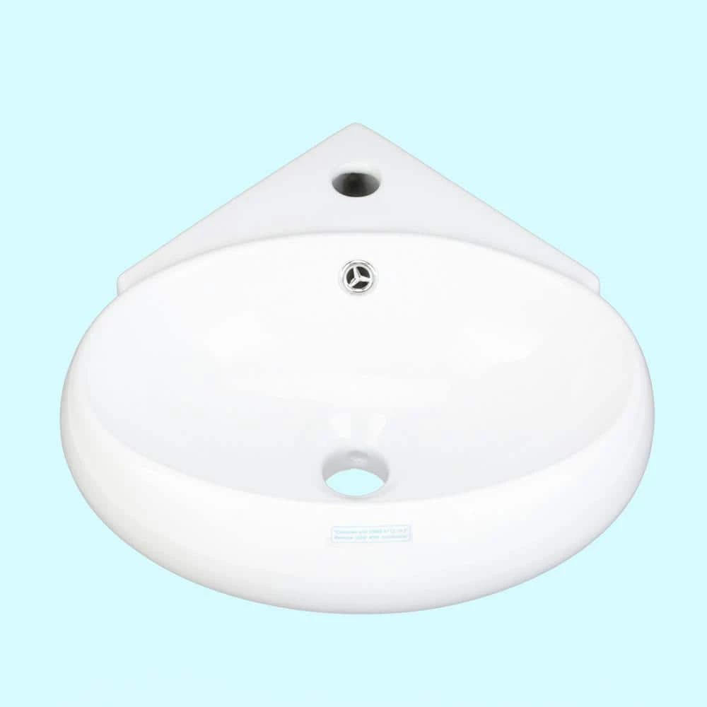 RENOVATORS SUPPLY MANUFACTURING Oscar 14-1/2 in. Corner Wall Mounted Bathroom Sink in White with Overflow 5 RENOVATORS SUPPLY MANUFACTURING Oscar 14-1/2 in. Corner Wall Mounted Bathroom Sink in White with Overflow - Image 3