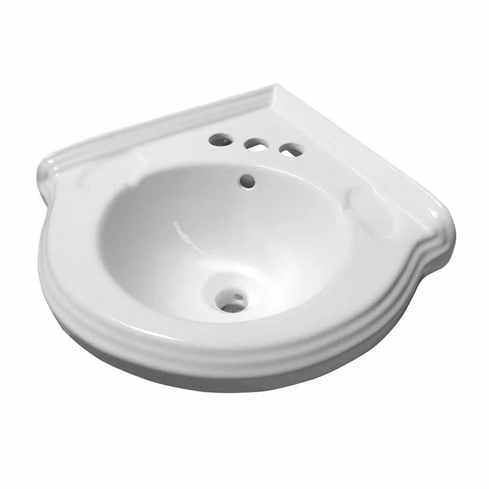 RENOVATORS SUPPLY MANUFACTURING Portsmouth 22 in. Corner Wall Mounted Bathroom Sink Combo in White with Overflow P-Trap Faucet and Drain 6 RENOVATORS SUPPLY MANUFACTURING Portsmouth 22 in. Corner Wall Mounted Bathroom Sink Combo in White with Overflow P-Trap Faucet and Drain - Image 4
