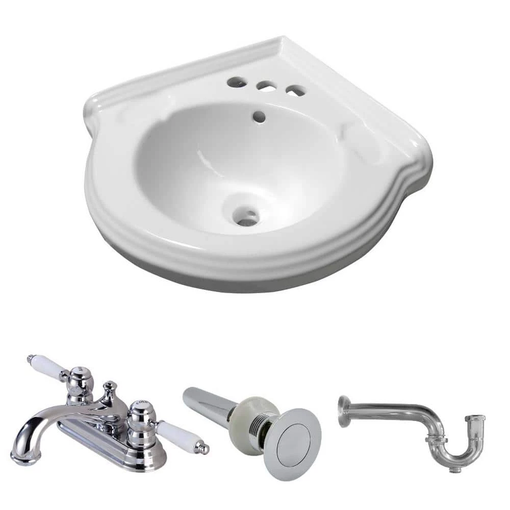 RENOVATORS SUPPLY MANUFACTURING Portsmouth 22 in. Corner Wall Mounted Bathroom Sink Combo in White with Overflow P-Trap Faucet and Drain 3 RENOVATORS SUPPLY MANUFACTURING Portsmouth 22 in. Corner Wall Mounted Bathroom Sink Combo in White with Overflow P-Trap Faucet and Drain