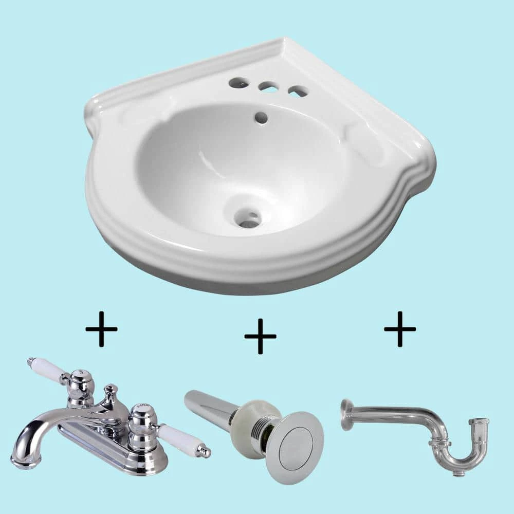 RENOVATORS SUPPLY MANUFACTURING Portsmouth 22 in. Corner Wall Mounted Bathroom Sink Combo in White with Overflow P-Trap Faucet and Drain 5 RENOVATORS SUPPLY MANUFACTURING Portsmouth 22 in. Corner Wall Mounted Bathroom Sink Combo in White with Overflow P-Trap Faucet and Drain - Image 3