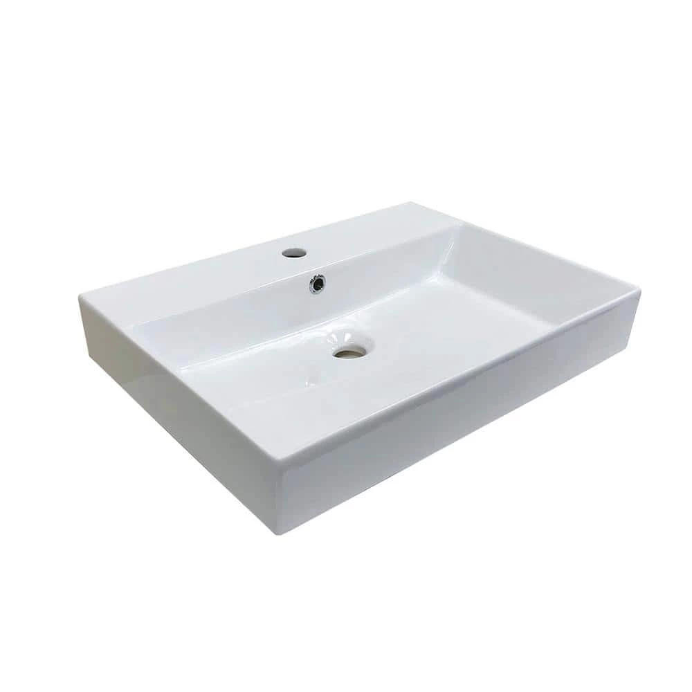 WS Bath Collections Energy 60 Wall Mount / Vessel Bathroom Sink in Ceramic White with 1 Faucet Hole 3 WS Bath Collections Energy 60 Wall Mount / Vessel Bathroom Sink in Ceramic White with 1 Faucet Hole
