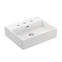 WS Bath Collections Quattro 50 Wall Mount / Vessel Bathroom Sink in Ceramic White with 3 Faucet Holes