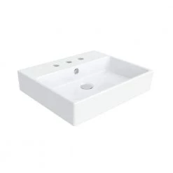WS Bath Collections Simple 50.40B Wall Mount / Vessel Bathroom Sink in Ceramic White with 3 Faucet Holes