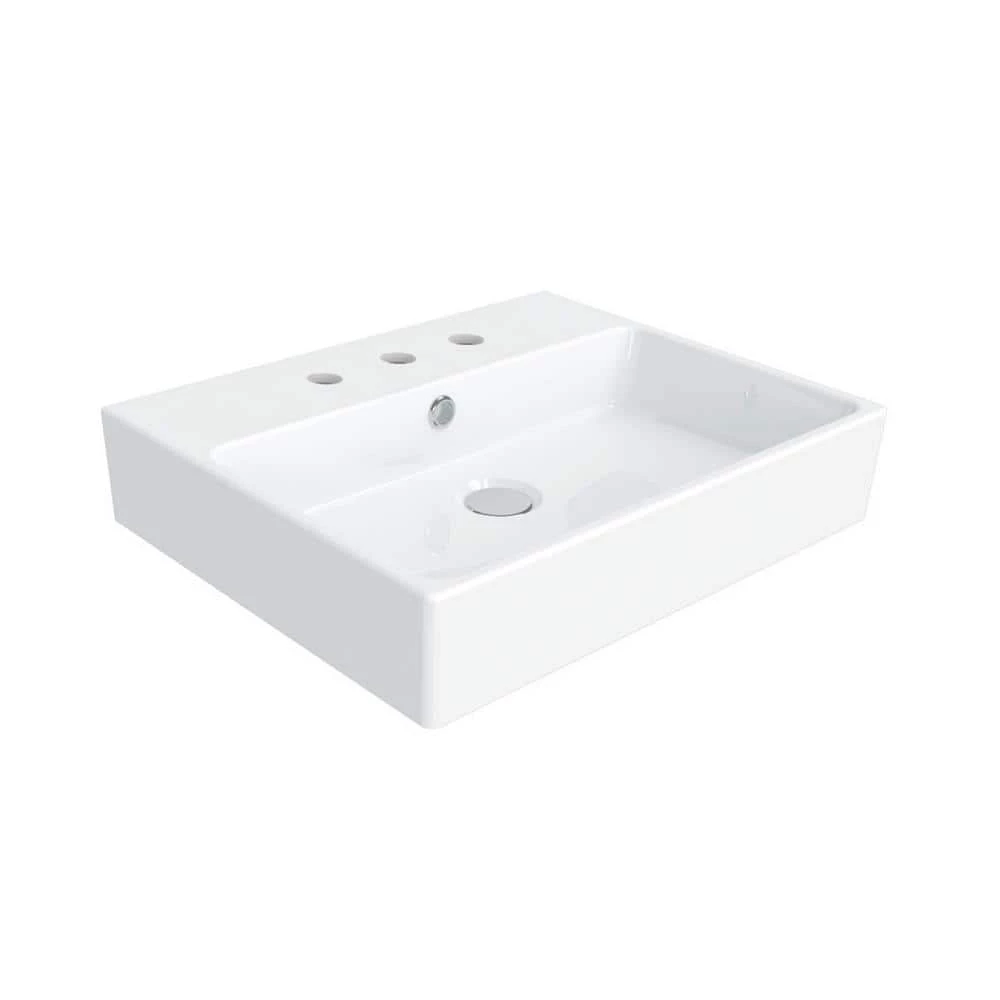 WS Bath Collections Simple 50.40B Wall Mount / Vessel Bathroom Sink in Ceramic White with 3 Faucet Holes 3 WS Bath Collections Simple 50.40B Wall Mount / Vessel Bathroom Sink in Ceramic White with 3 Faucet Holes