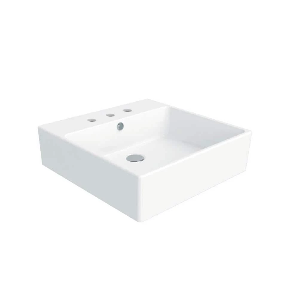 WS Bath Collections Simple 50.50A Wall Mount / Vessel Bathroom Sink in Ceramic White with 3 Faucet Holes 3 WS Bath Collections Simple 50.50A Wall Mount / Vessel Bathroom Sink in Ceramic White with 3 Faucet Holes