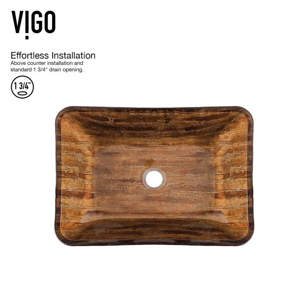VIGO Glass Rectangular Vessel Bathroom Sink in Wooden Brown with Linus Faucet and Pop-Up Drain in Antique Rubbed Bronze 7 VIGO Glass Rectangular Vessel Bathroom Sink in Wooden Brown with Linus Faucet and Pop-Up Drain in Antique Rubbed Bronze - Image 5