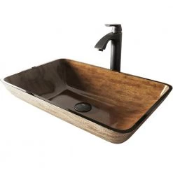 VIGO Glass Rectangular Vessel Bathroom Sink in Wooden Brown with Linus Faucet and Pop-Up Drain in Antique Rubbed Bronze 17 VIGO Glass Rectangular Vessel Bathroom Sink in Wooden Brown with Linus Faucet and Pop-Up Drain in Antique Rubbed Bronze -Bathroom Sinks Sales wooden brown vigo vessel sinks vgt486 40 1000