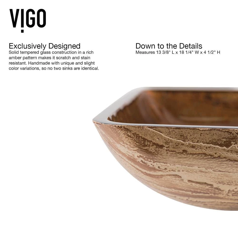 VIGO Glass Rectangular Vessel Bathroom Sink in Wooden Brown with Linus Faucet and Pop-Up Drain in Antique Rubbed Bronze 9 VIGO Glass Rectangular Vessel Bathroom Sink in Wooden Brown with Linus Faucet and Pop-Up Drain in Antique Rubbed Bronze - Image 7