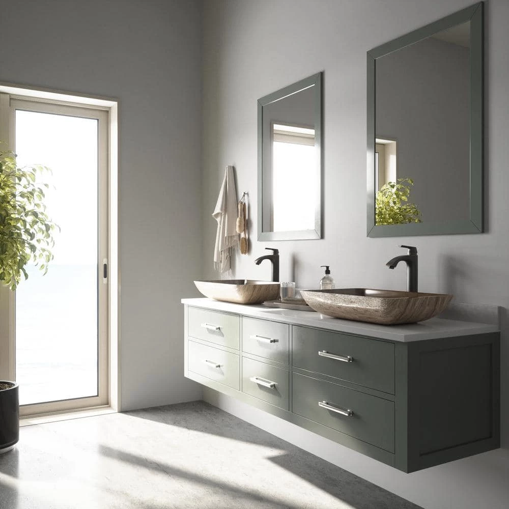 VIGO Glass Rectangular Vessel Bathroom Sink in Wooden Brown with Linus Faucet and Pop-Up Drain in Antique Rubbed Bronze 4 VIGO Glass Rectangular Vessel Bathroom Sink in Wooden Brown with Linus Faucet and Pop-Up Drain in Antique Rubbed Bronze - Image 2